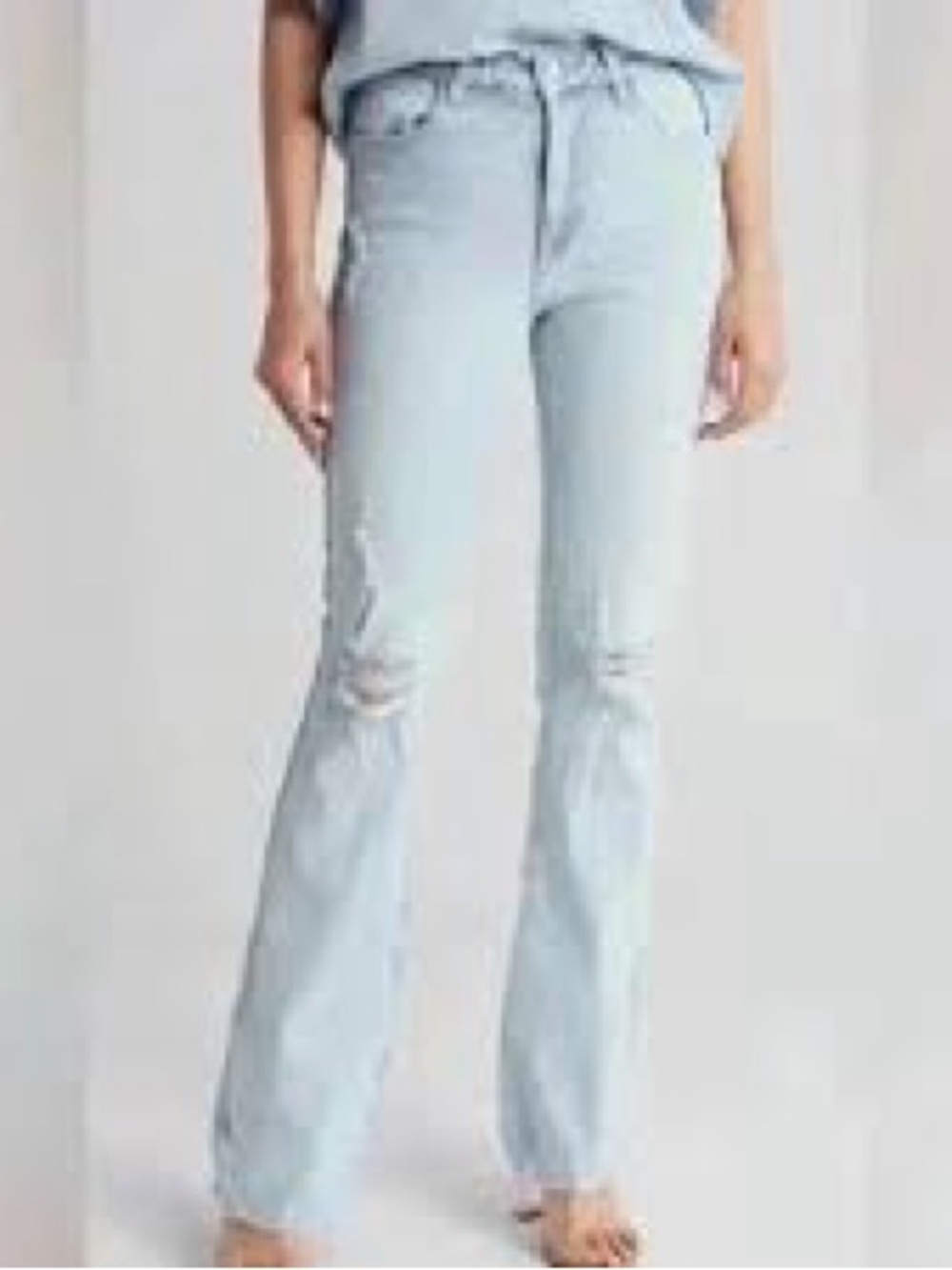 Oat New York Light Wash Distressed Flare Jeans Size 26 #2625